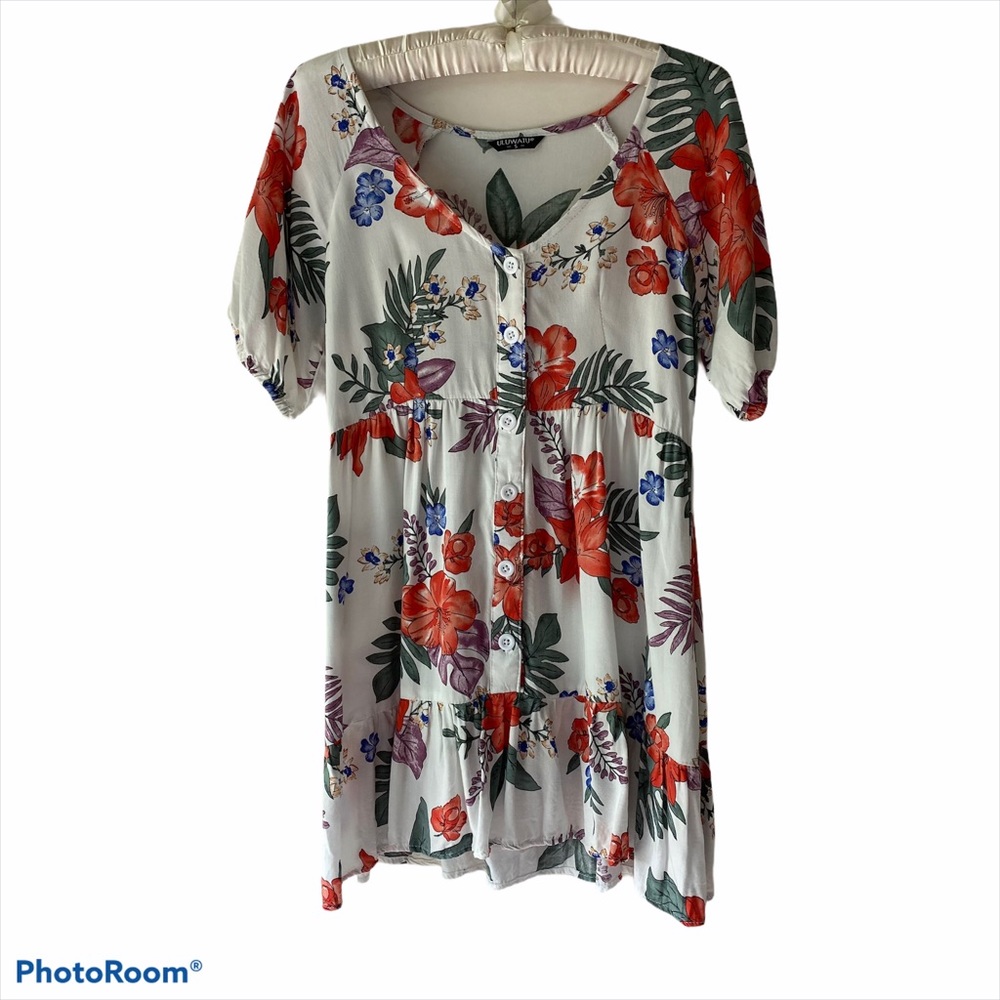 Uluwatu Boho Tropical Floral Babydoll Minidress Sz S